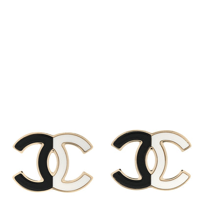Chanel Enamel CC Earrings Gold Black White 1 of 5