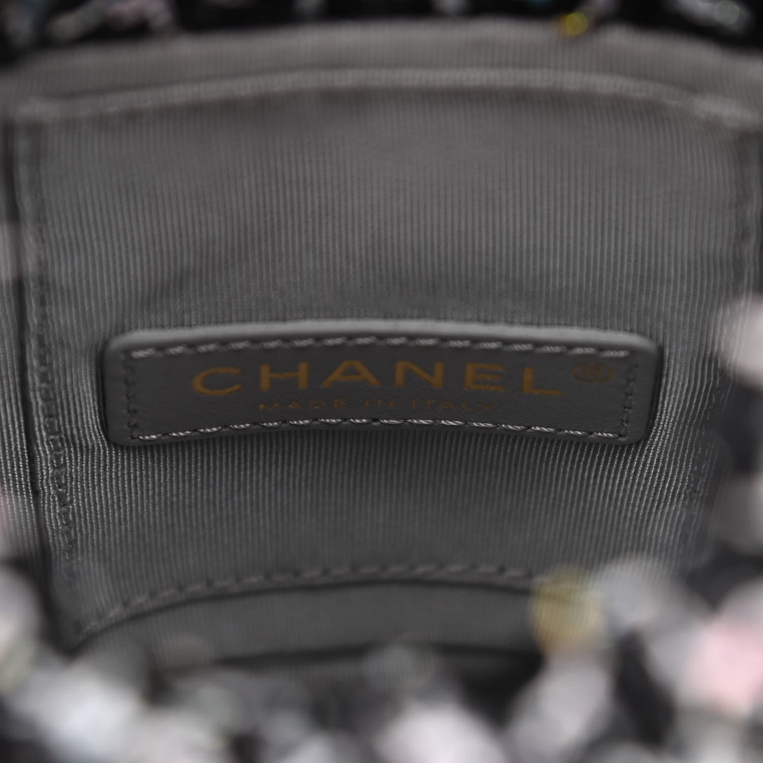Chanel Calfskin Tweed Small CC Chain Bucket Drawstring Bag Black Multicolor 6 of 10