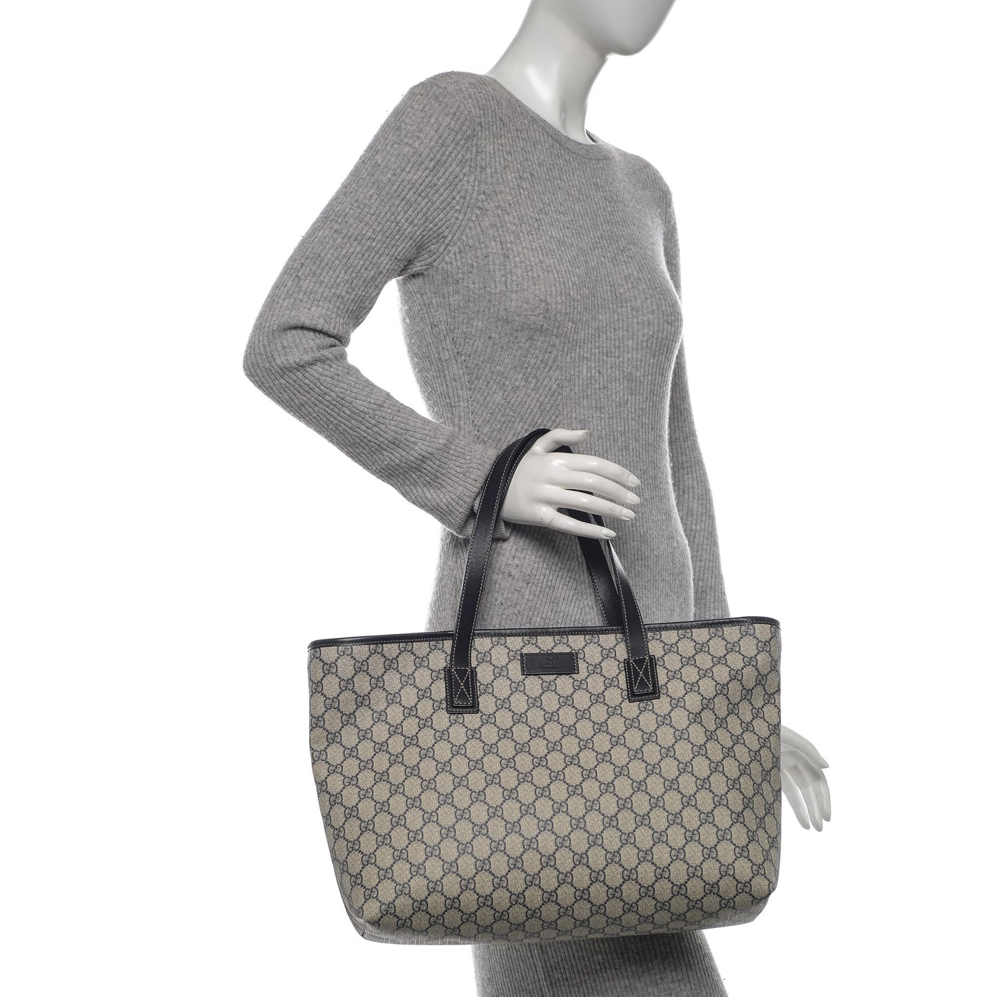 GG Supreme Monogram Medium Zippered Shopping Tote Navy