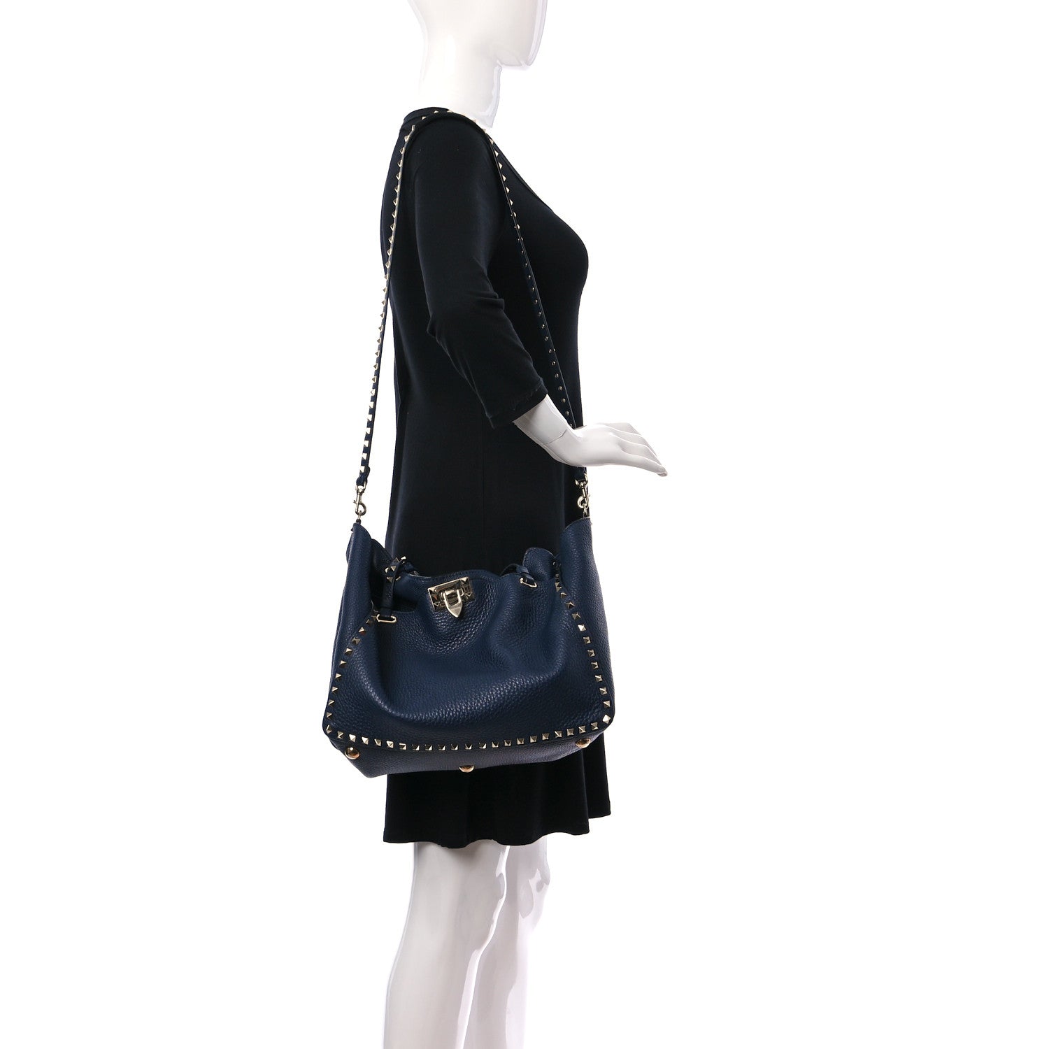 Valentino Garavani Pebbled Calfskin Medium Rockstud Tote Marine 2 of 11