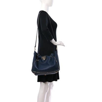 Valentino Garavani Pebbled Calfskin Medium Rockstud Tote Marine 2 of 11