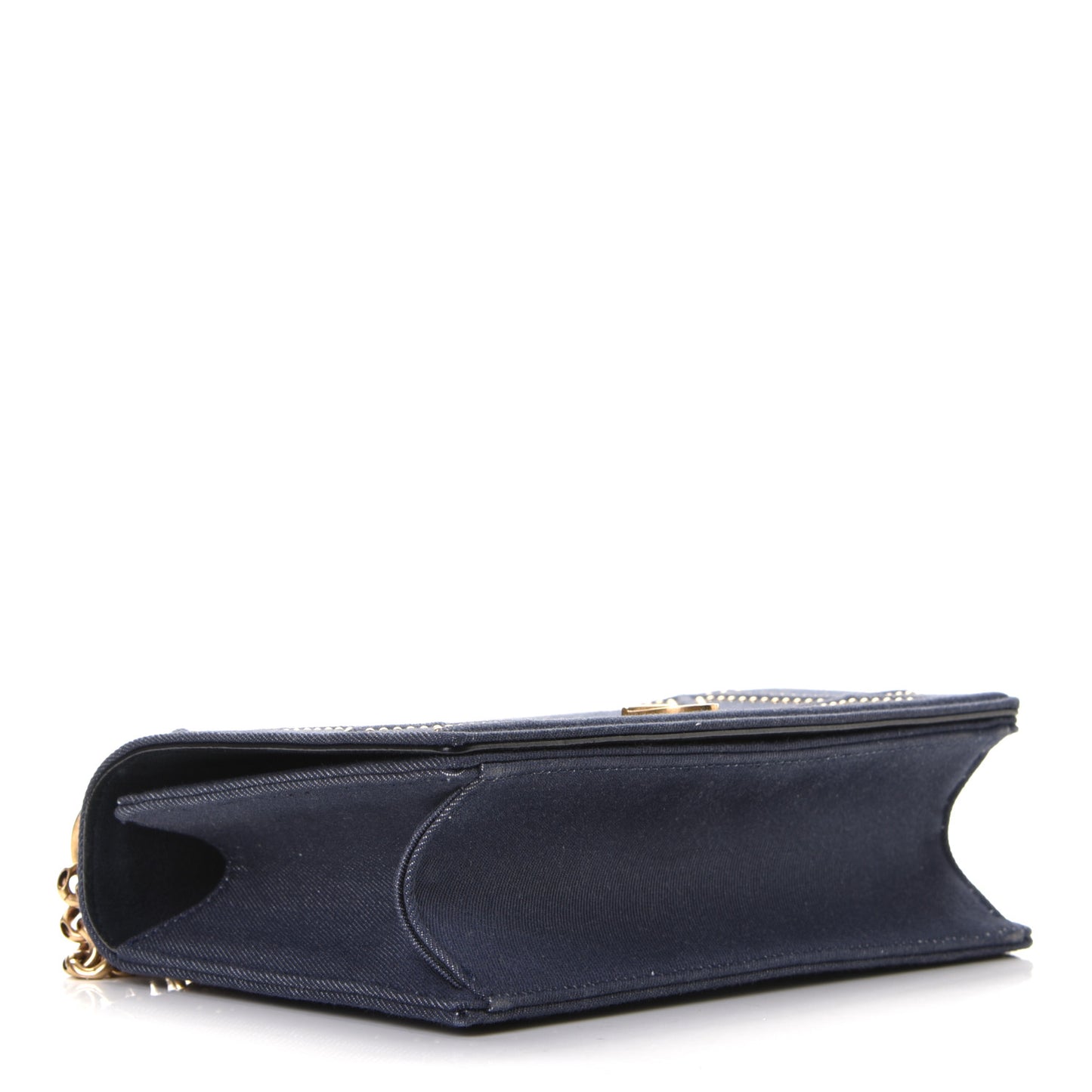 Denim Studded Medium Diorama Flap Bag Blue