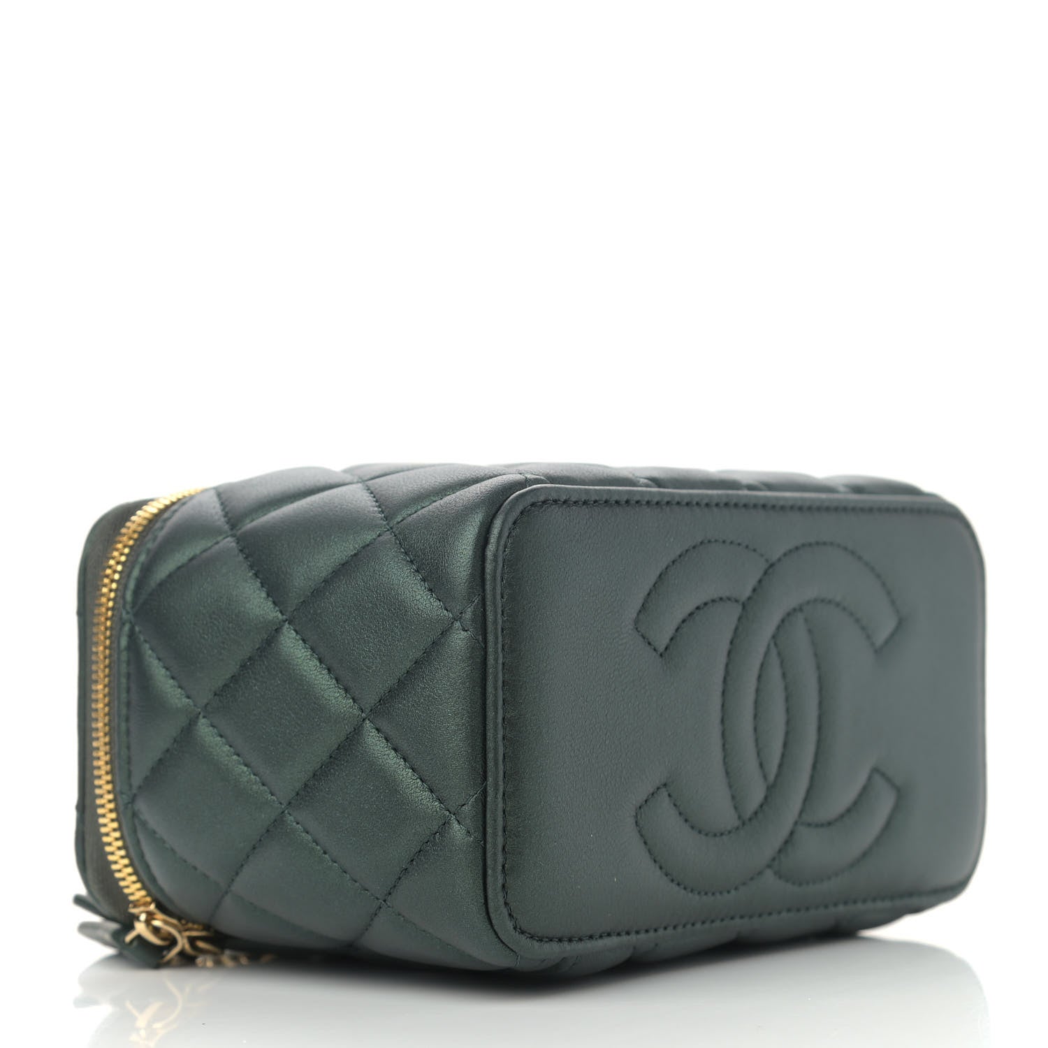 Chanel Iridescent Lambskin Quilted Small Top Handle Vanity Case With Chain Dark Green 4 of 13