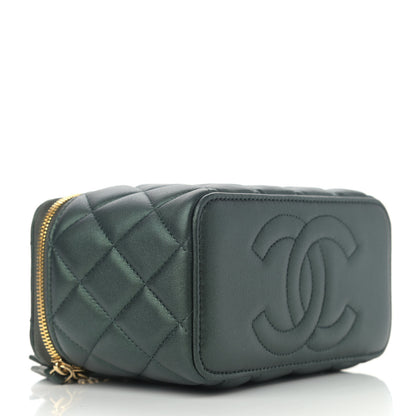 Chanel Iridescent Lambskin Quilted Small Top Handle Vanity Case With Chain Dark Green 4 of 13