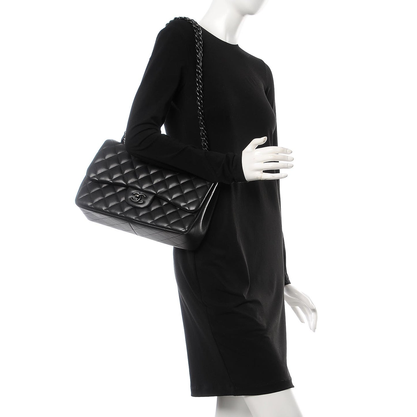 Lambskin Quilted Jumbo Double Flap Black