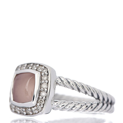 David Yurman Sterling Silver Diamond Rose Quartz 7mm Petite Albion Ring 52 6 3 of 5
