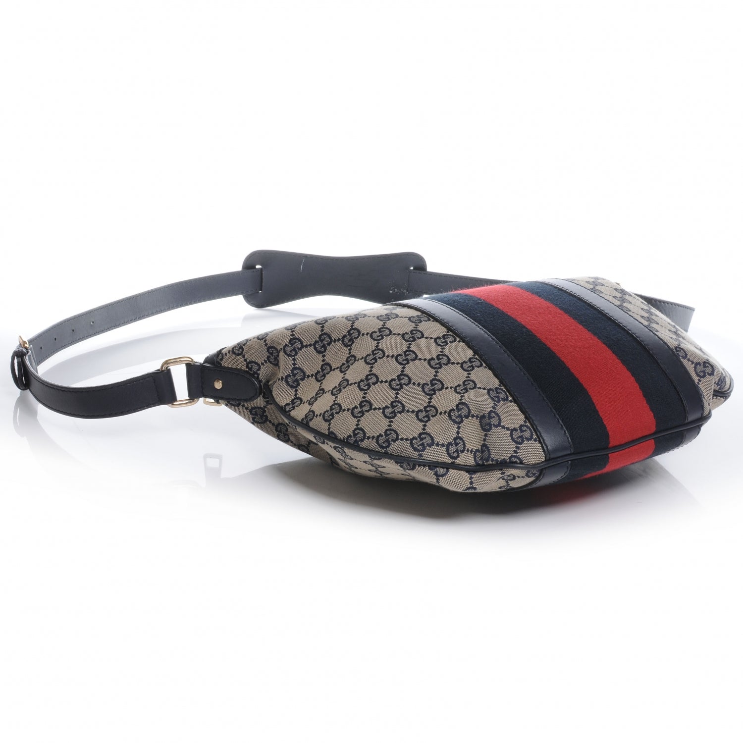 Gucci Monogram Vintage Web Medium Half Moon Hobo Navy 4 of 9