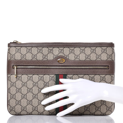 Gucci GG Supreme Monogram Large Ophidia Pouch Clutch Brown 2 of 8