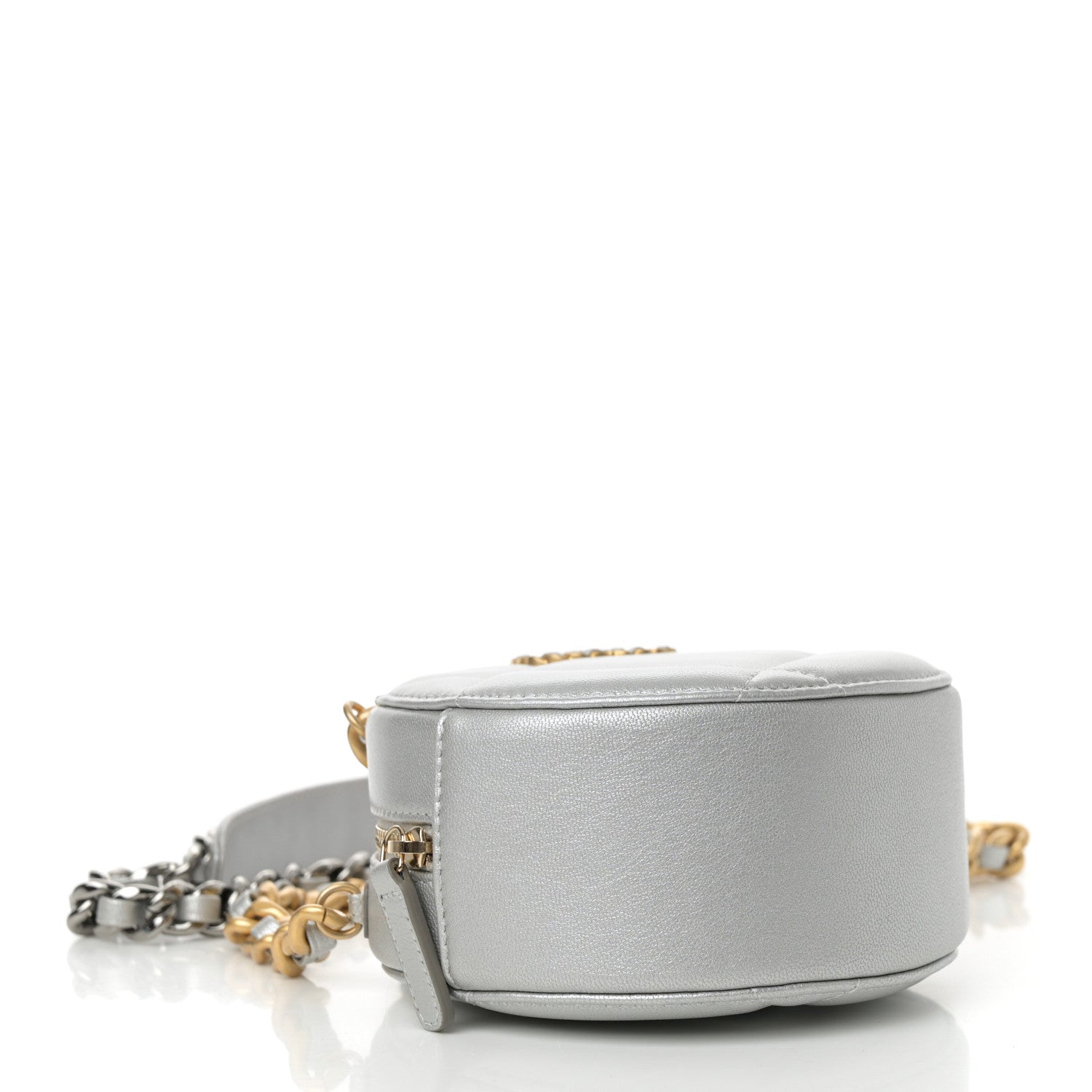 Chanel Metallic Lambskin Quilted Chanel 19 Round Clutch With Chain Silver Silver 4 of 13