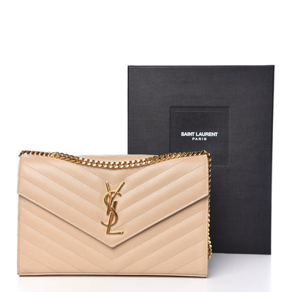 Saint Laurent Grain De Poudre Matelasse Chevron Monogram Chain Wallet Nude Powder 16 of 16