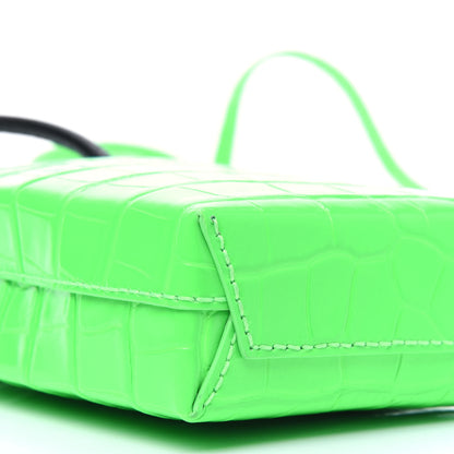 Balenciaga Shiny Calfskin Crocodile Embossed Logo Shopping Phone Holder Bag Fluo Green Black 9 of 14