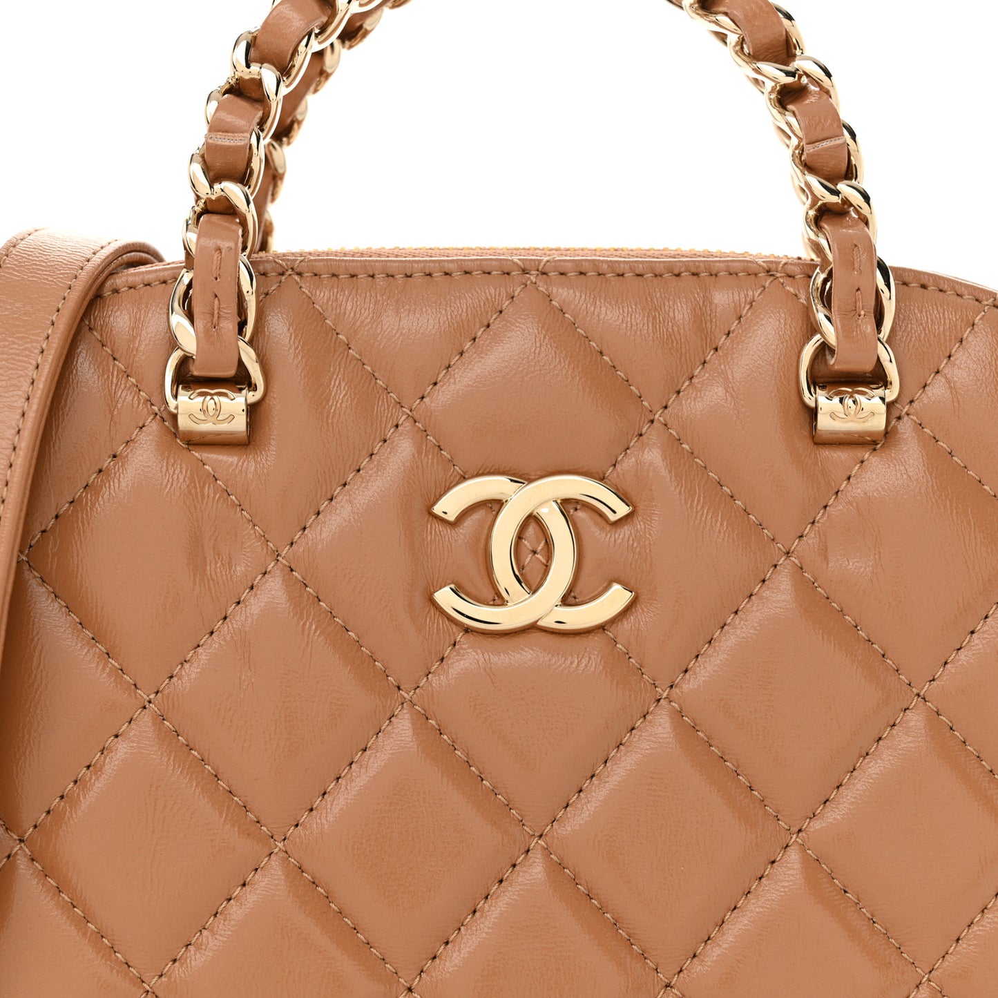 Shiny Lambskin Quilted Shiny Coco Clutch With Chain Dark Beige
