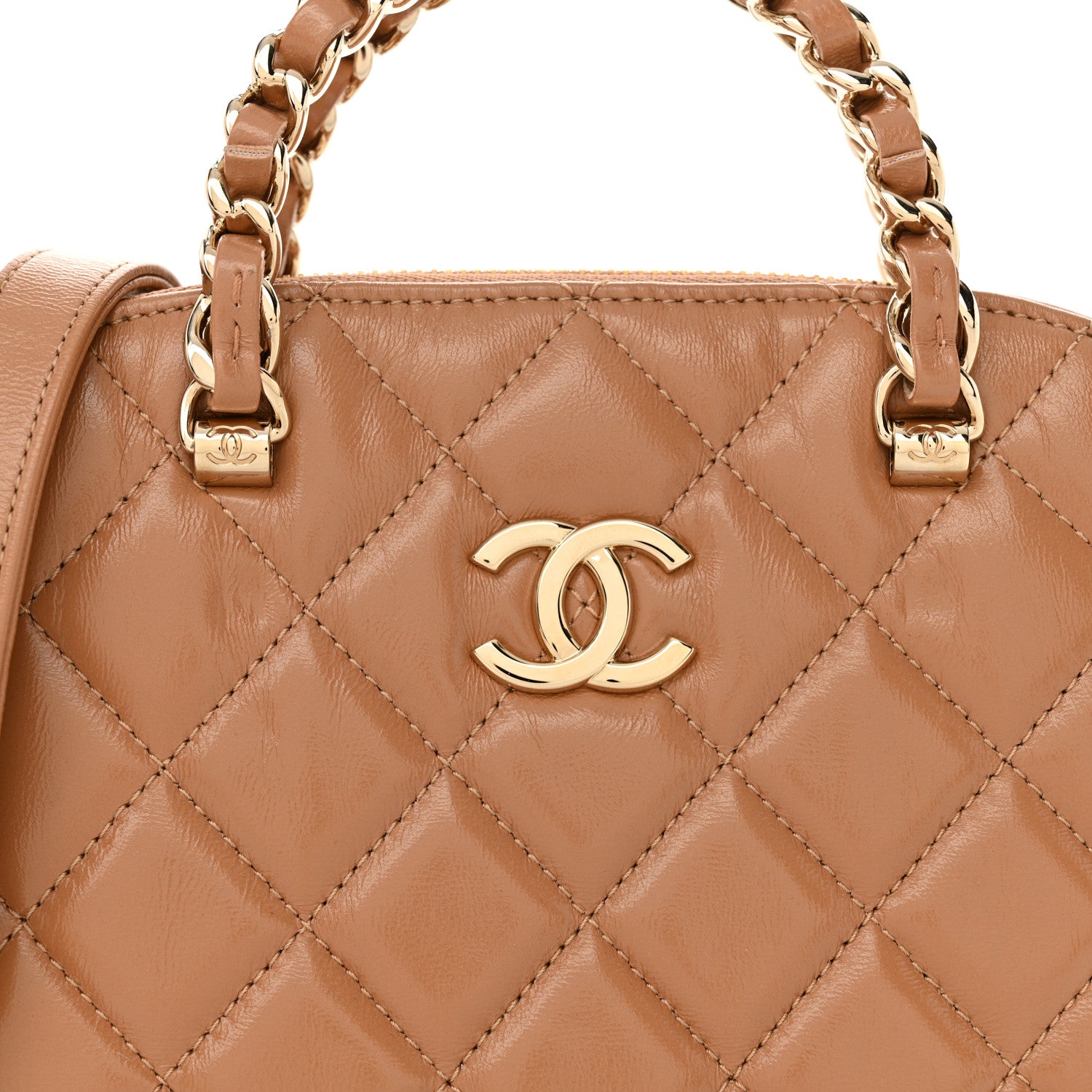 Chanel Shiny Lambskin Quilted Shiny Coco Clutch With Chain Dark Beige 8 of 10