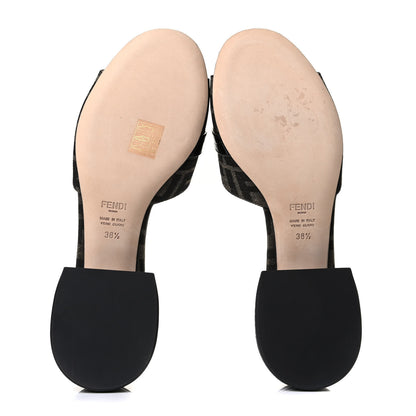 Fendi Jacquard Calfskin FF Crocodile Embossed Promenade Slide Sandals 38.5 Tobacco Moro Black 7 of 17