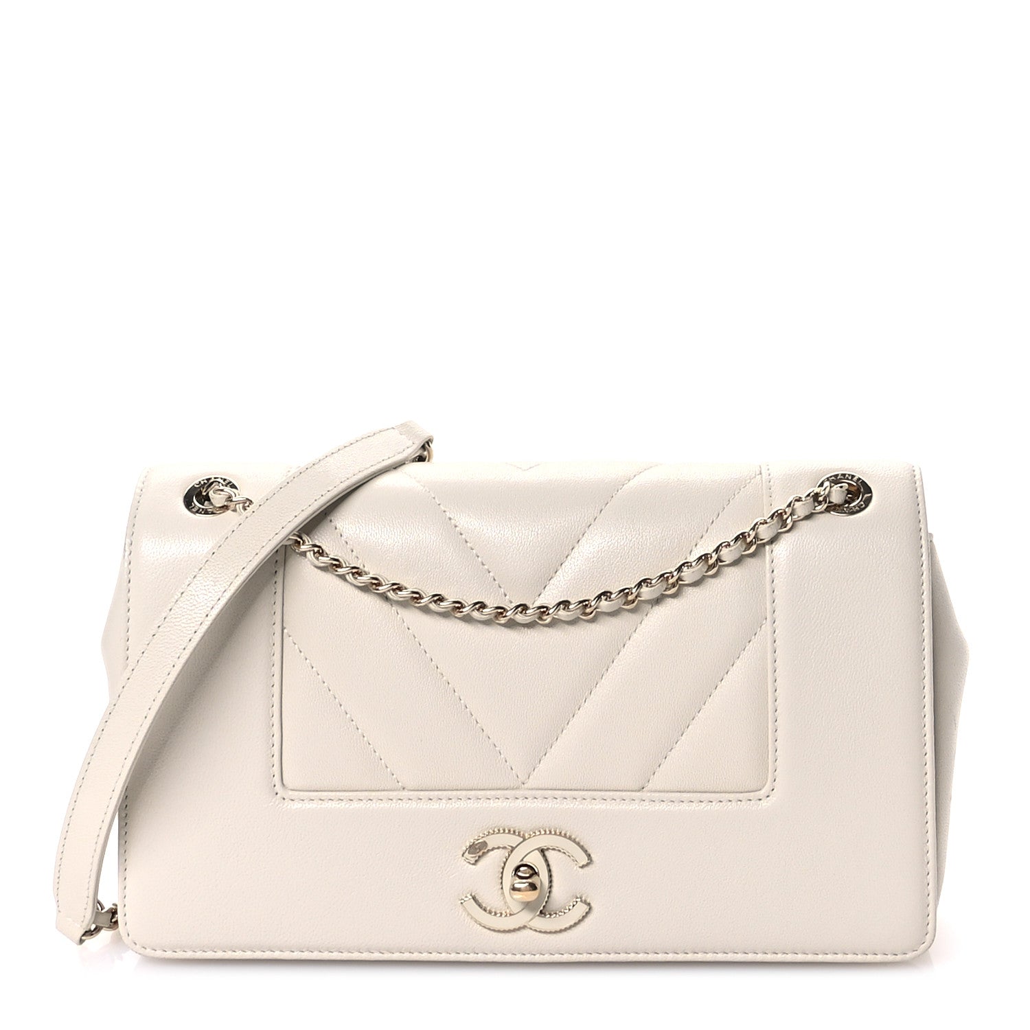 Chanel Sheepskin Chevron Quilted Medium Vintage Mademoiselle Flap White 1 of 10