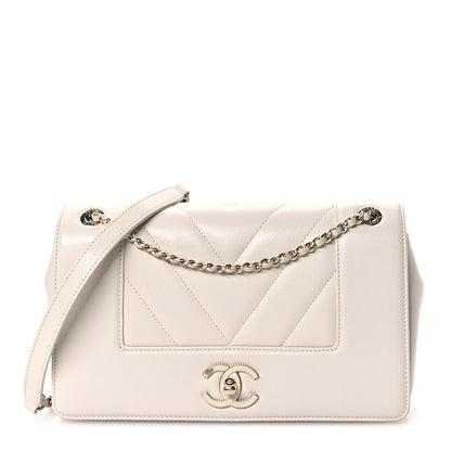 Chanel Sheepskin Chevron Quilted Medium Vintage Mademoiselle Flap White 1 of 10