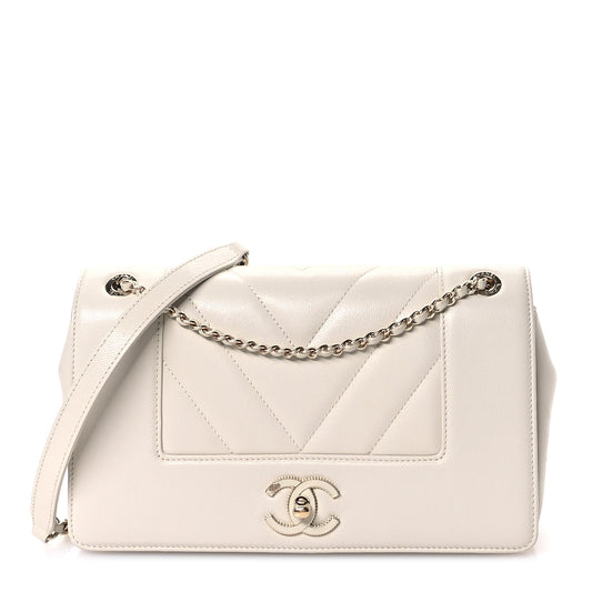 Sheepskin Chevron Quilted Medium Vintage Mademoiselle Flap White