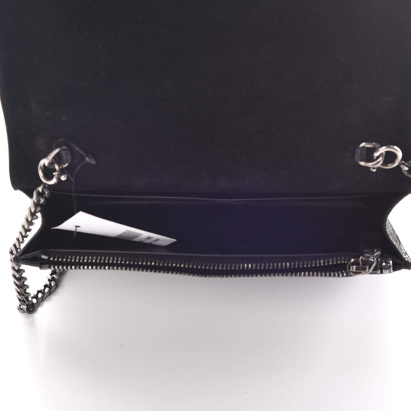 Metallic Suede Classic Monogram Kate Tassel Chain Wallet Black Silver