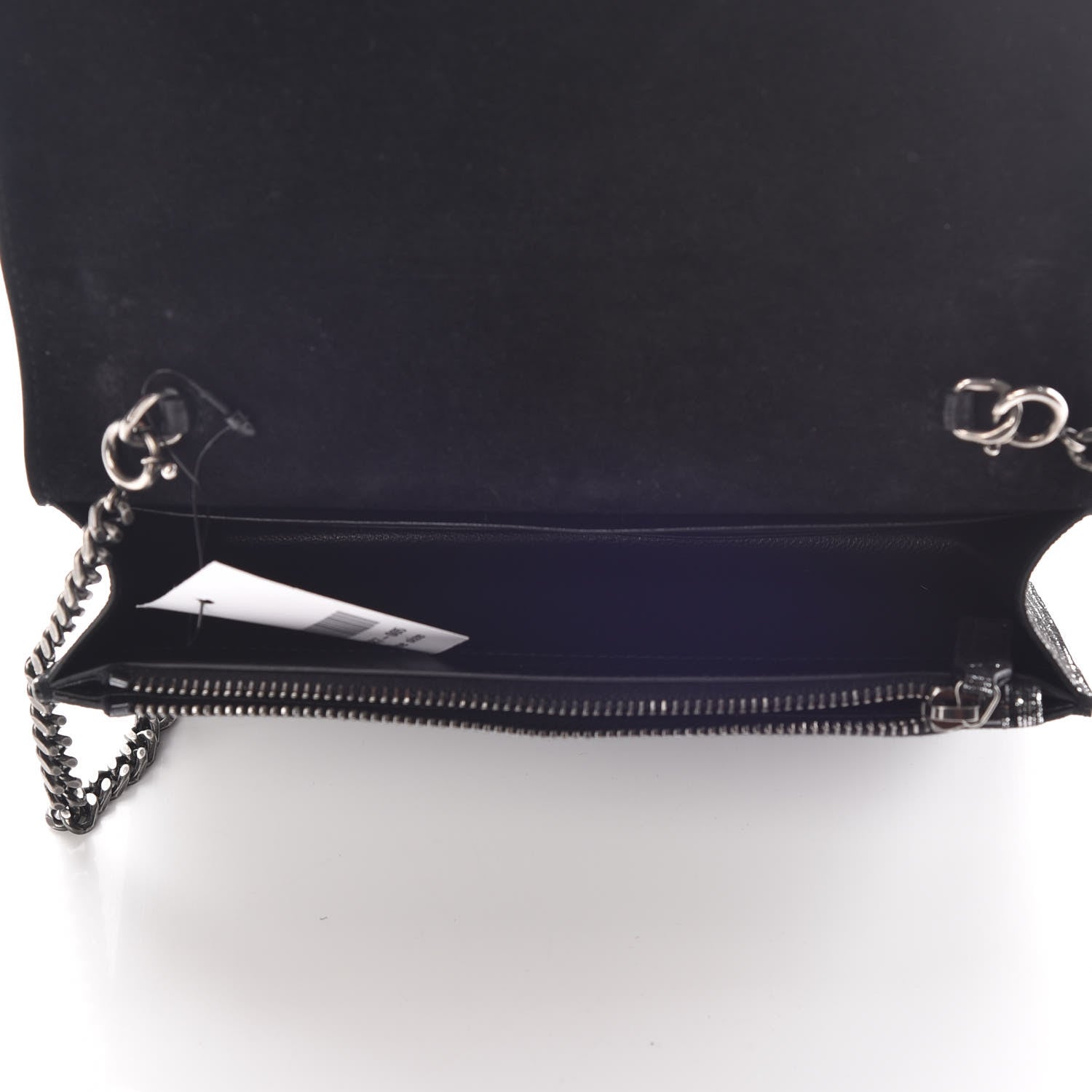 Saint Laurent Metallic Suede Classic Monogram Kate Tassel Chain Wallet Black Silver 7 of 9