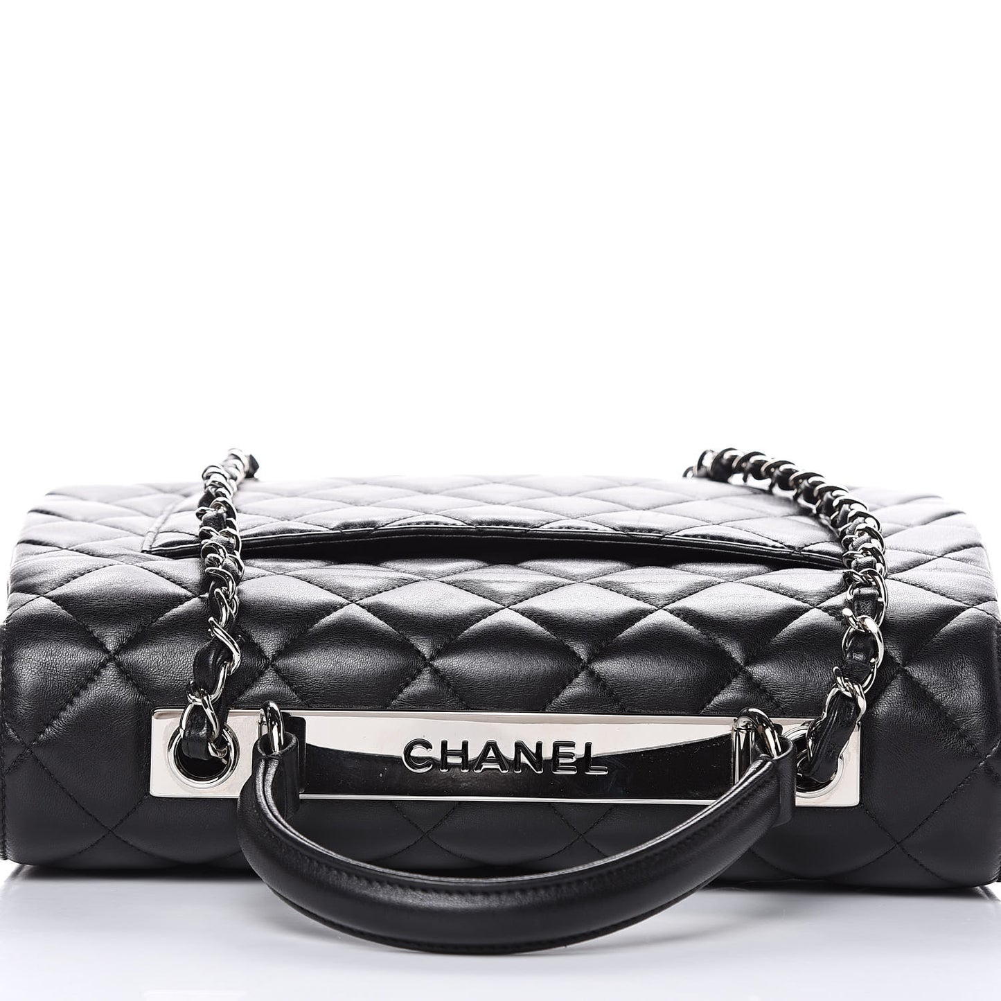 Lambskin Quilted Large Trendy CC Dual Handle Flap Bag Black