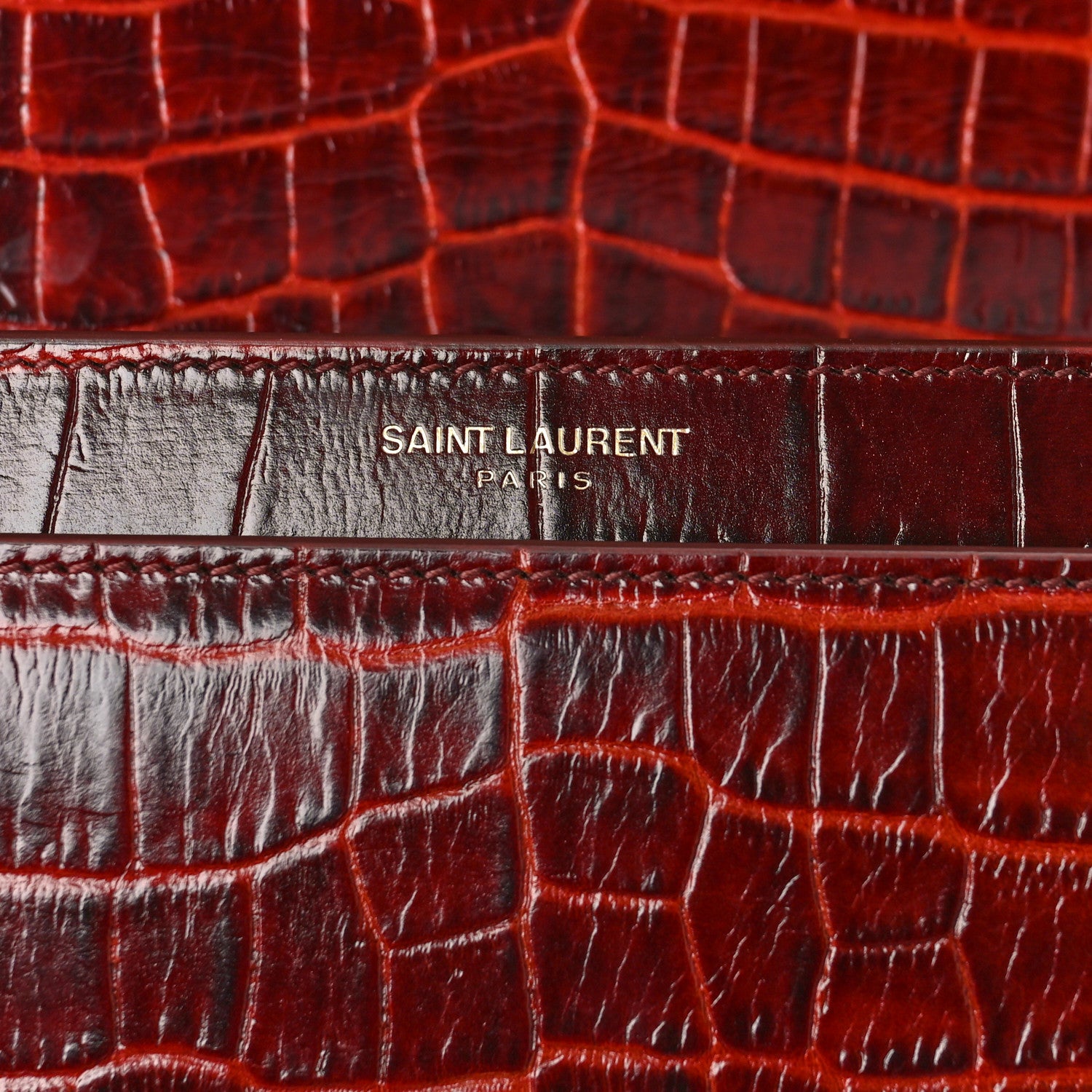 Saint Laurent Calfskin Crocodile Embossed Medium Monogram Sunset Amber 7 of 11