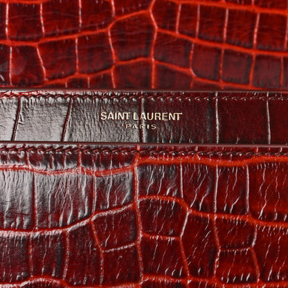 Saint Laurent Calfskin Crocodile Embossed Medium Monogram Sunset Amber 7 of 11