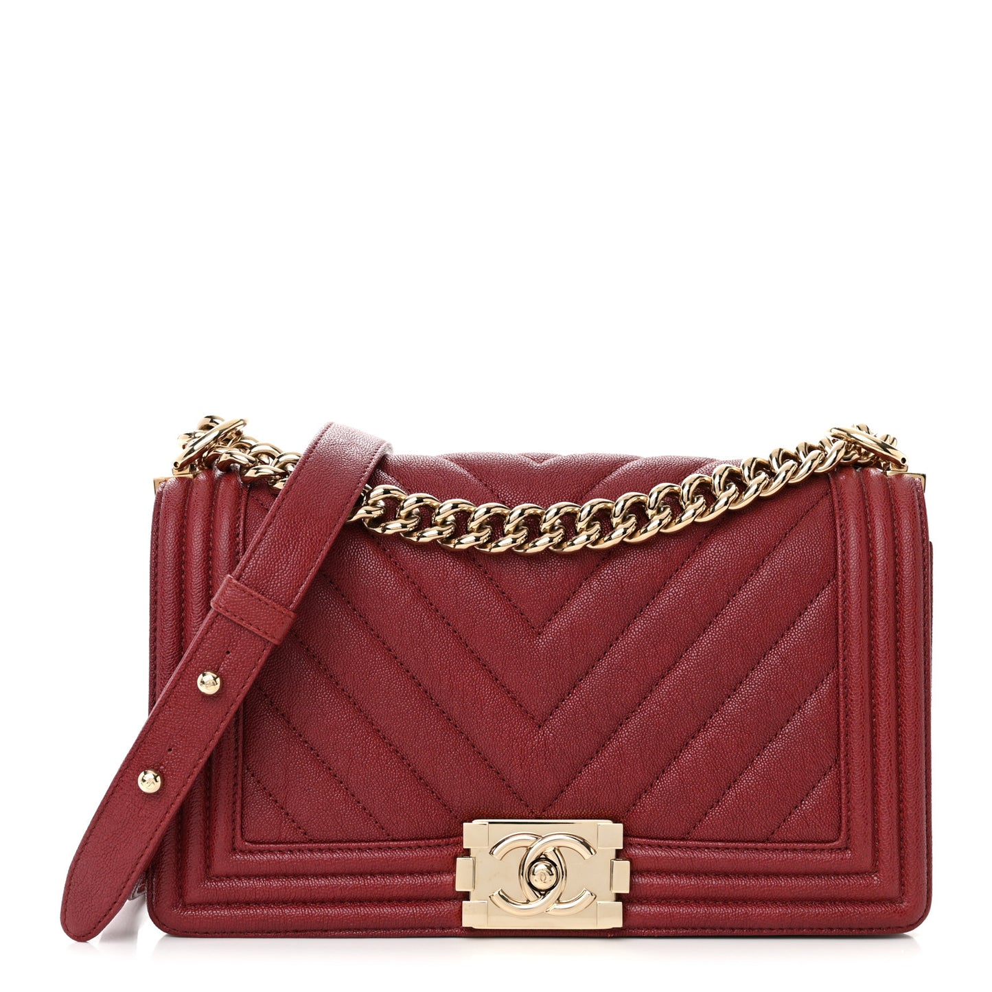 Caviar Chevron Quilted Medium Boy Flap Red