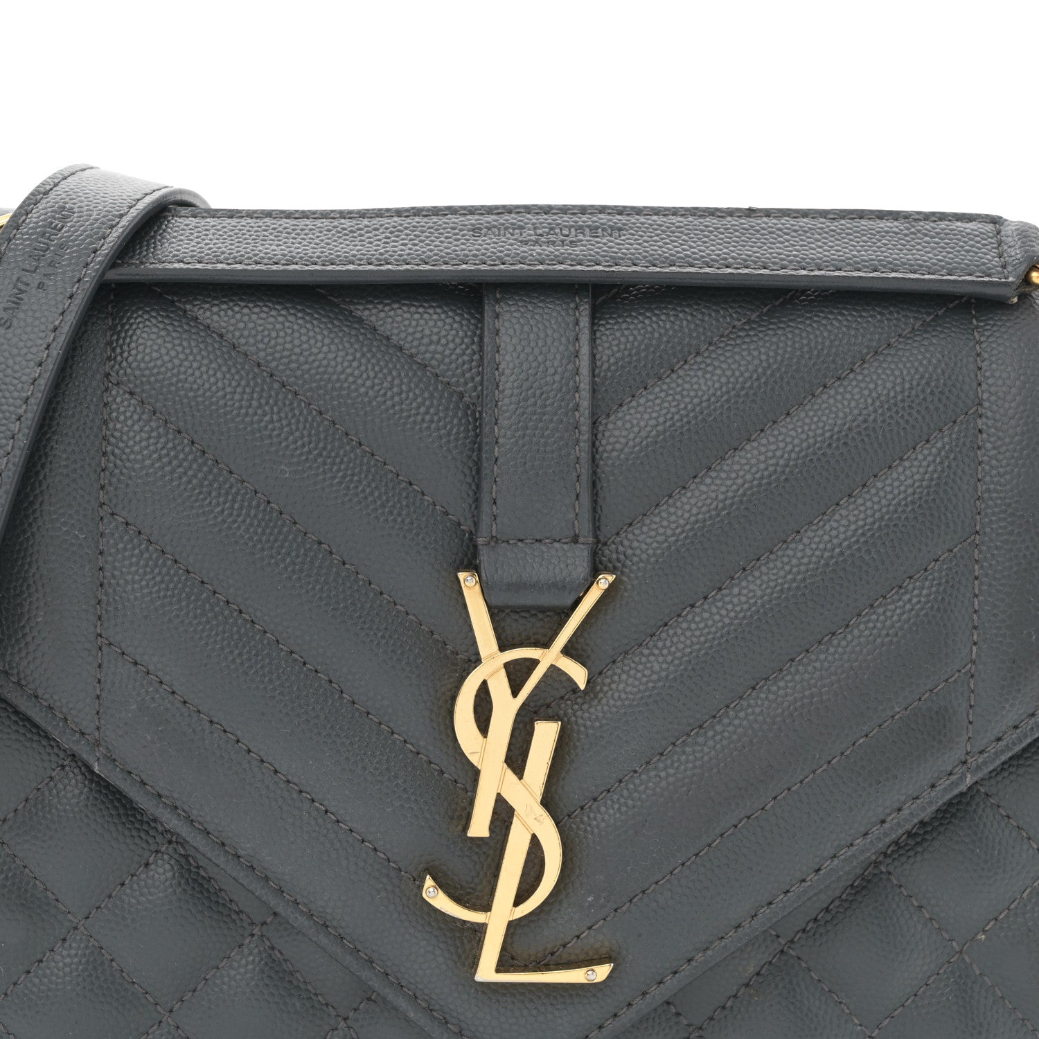 Saint Laurent Grain De Poudre Textured Mixed Matelasse Triquilt Medium Monogram Satchel Dark Tea 8 of 11