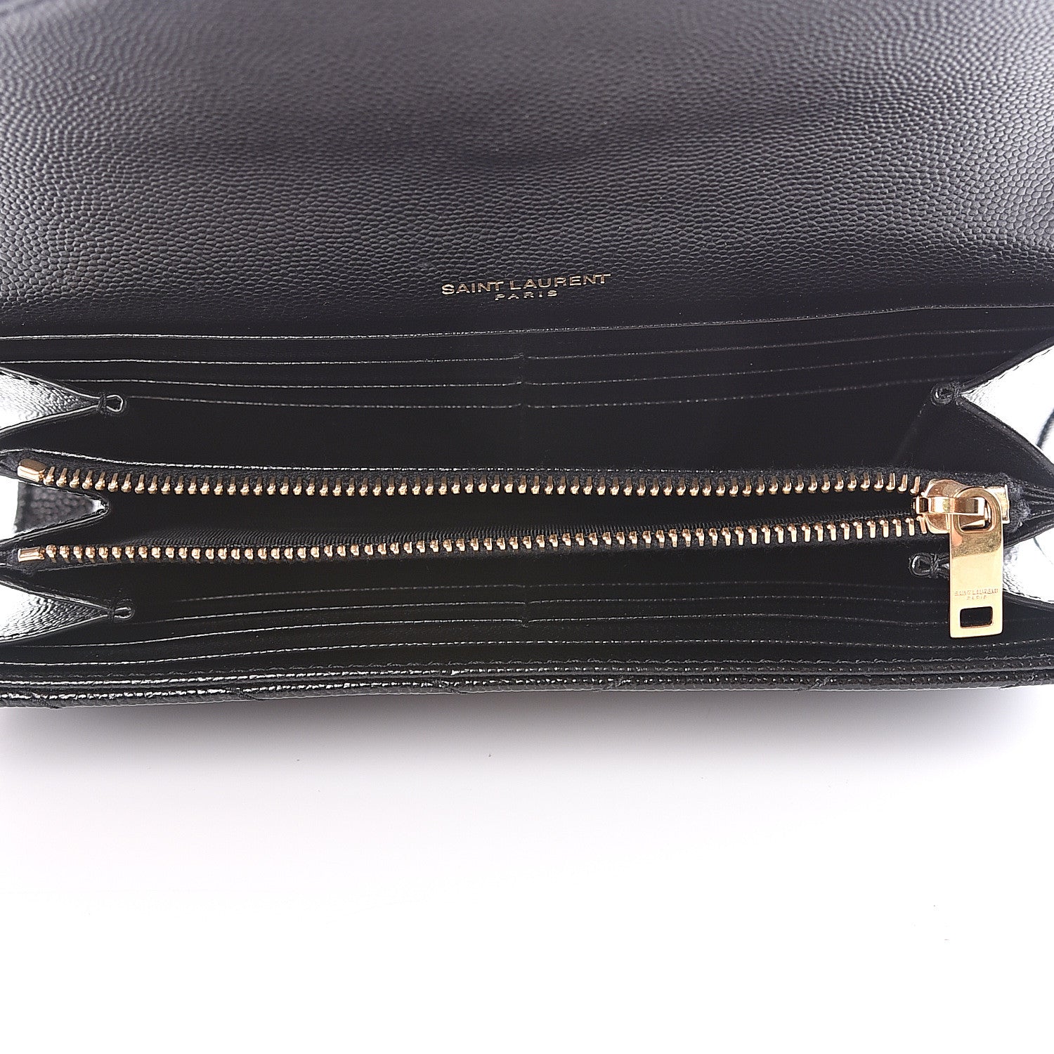 Saint Laurent Grain De Poudre Matelasse Chevron Monogram Flap Wallet Black 4 of 9