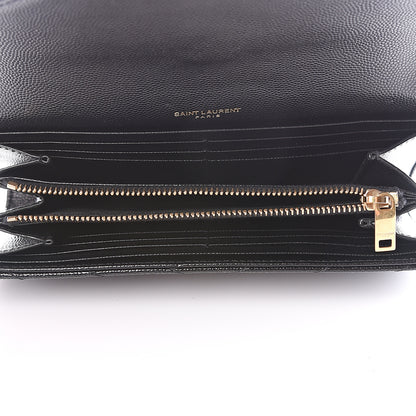 Saint Laurent Grain De Poudre Matelasse Chevron Monogram Flap Wallet Black 4 of 9