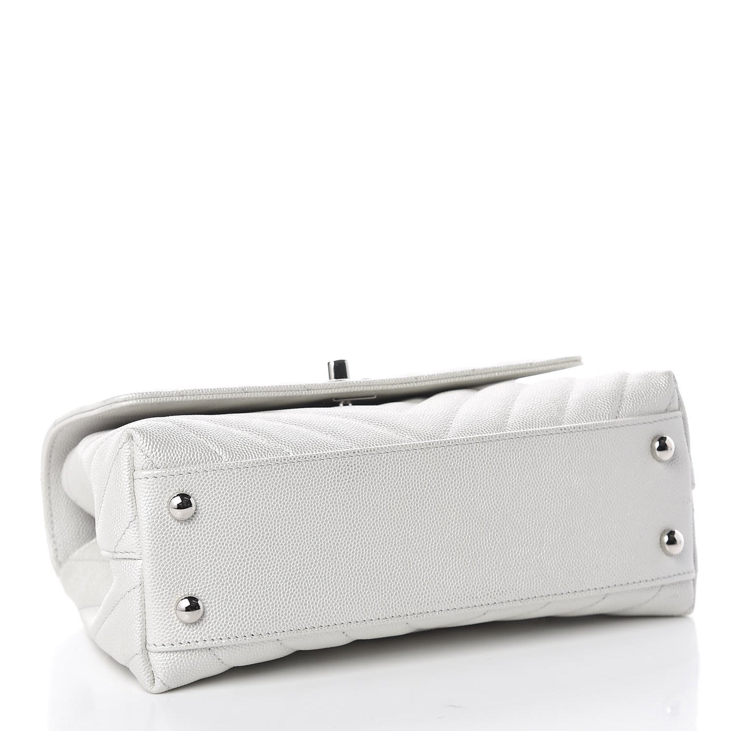 Iridescent Caviar Chevron Quilted Mini Coco Handle Flap White