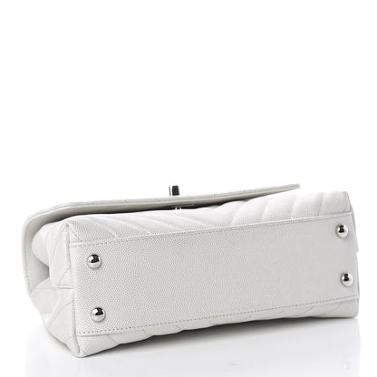 Chanel Iridescent Caviar Chevron Quilted Mini Coco Handle Flap White 4 of 11