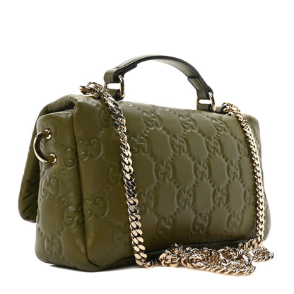 Gucci Lambskin Embossed Mini GG Milano Top Handle Shoulder Bag Green 3 of 9