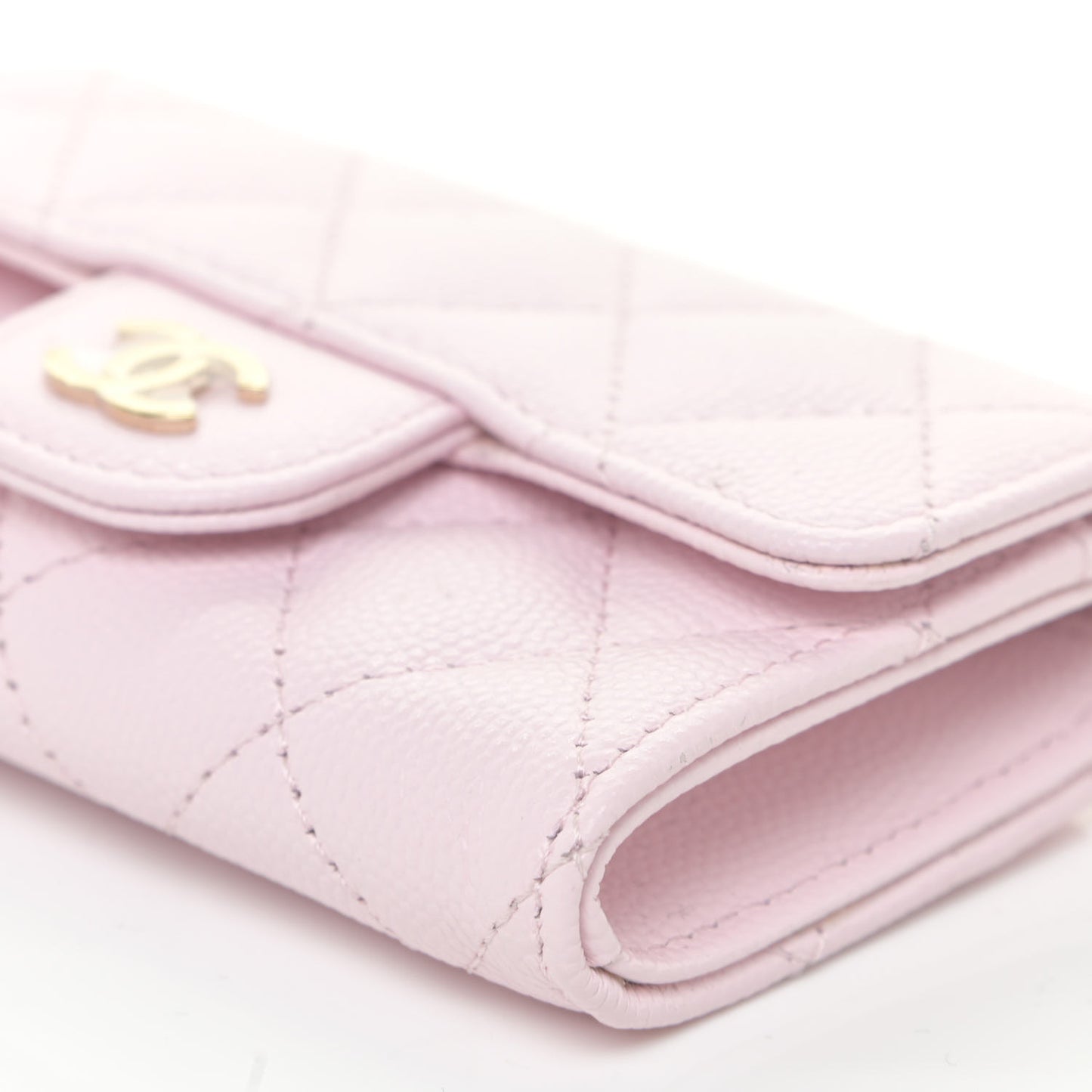 Caviar Quilted Flap Card Holder Wallet Light Pink
