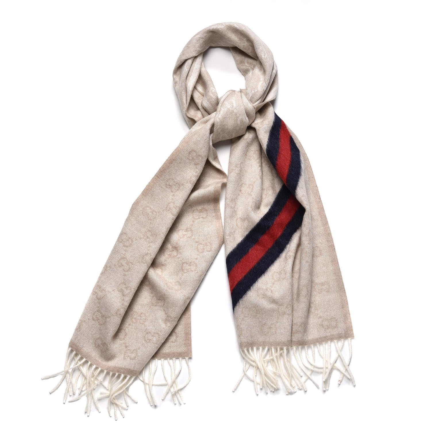 Gucci Wool Angora Monogram Web New Nikky Scarf Sand Blue 1 of 8