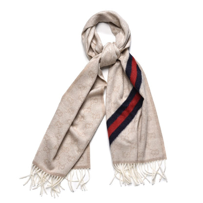 Gucci Wool Angora Monogram Web New Nikky Scarf Sand Blue 1 of 8