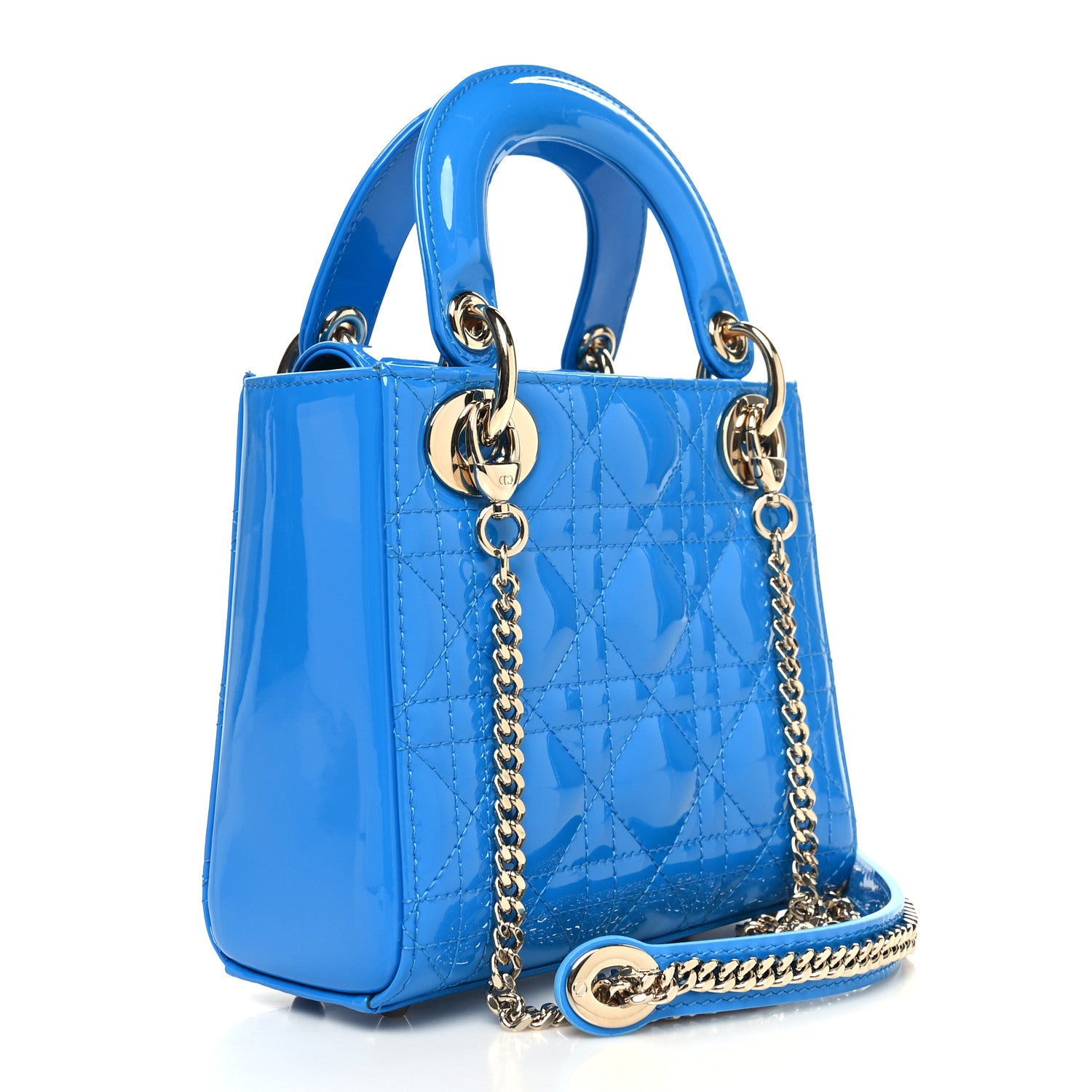 Christian Dior Patent Cannage Mini Lady Dior Blue 3 of 11
