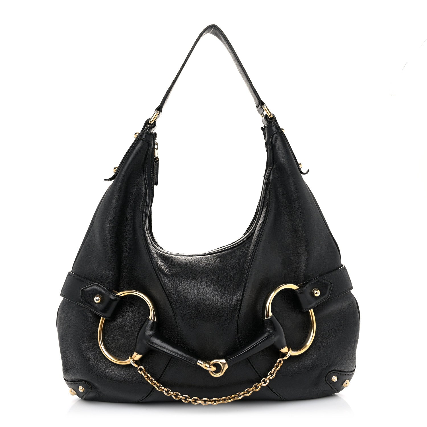 Gucci Calfskin Horsebit Chain Hobo Black 1 of 15