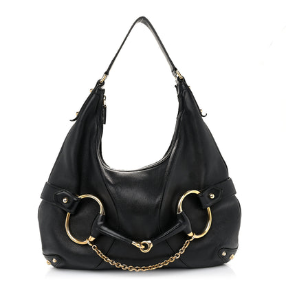 Gucci Calfskin Horsebit Chain Hobo Black 1 of 15