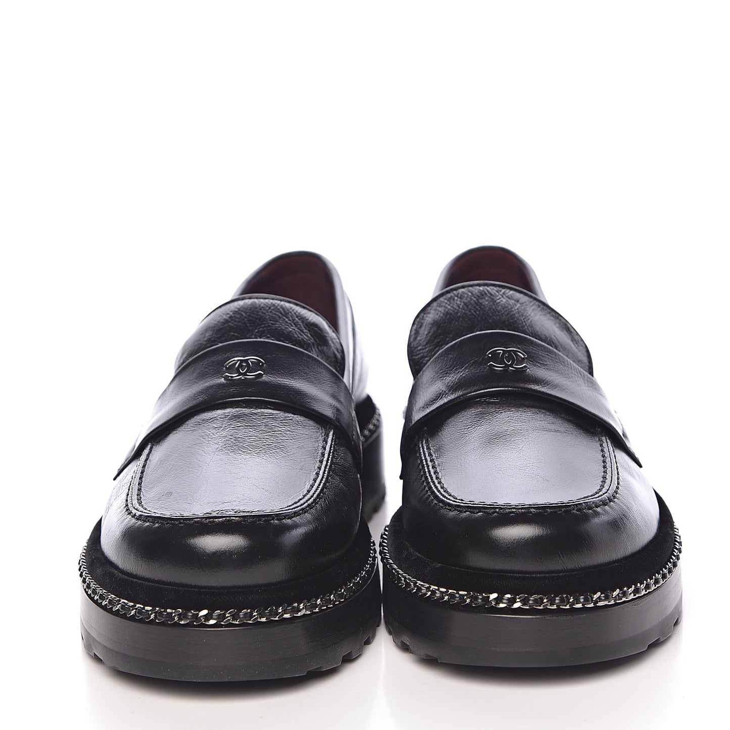 Crinkled Calfskin CC Chain Mocassin Loafers 39 Black