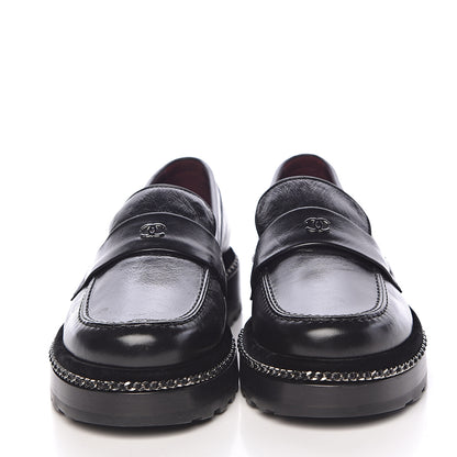 Chanel Crinkled Calfskin CC Chain Mocassin Loafers 39 Black 2 of 8