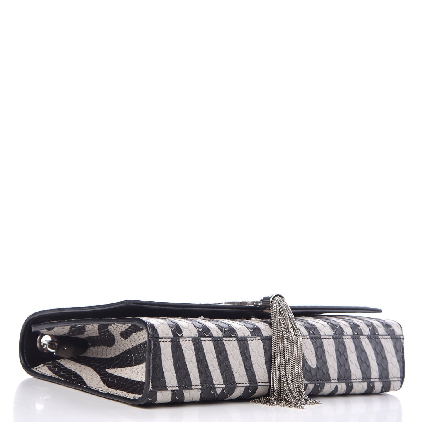 Python Calfskin Embossed Zebra Print Medium Kate Tassel Satchel Black