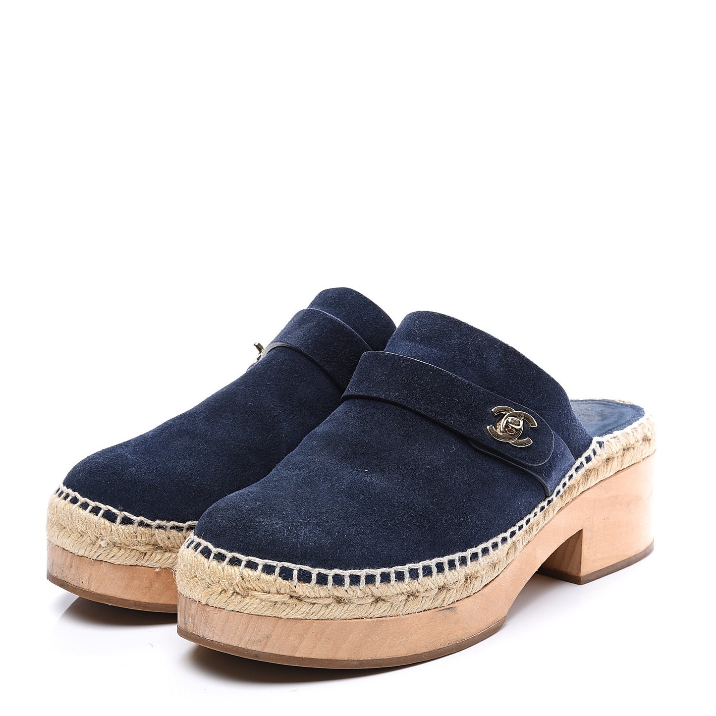 Suede Calfskin CC Turn Lock Clog 40 Navy