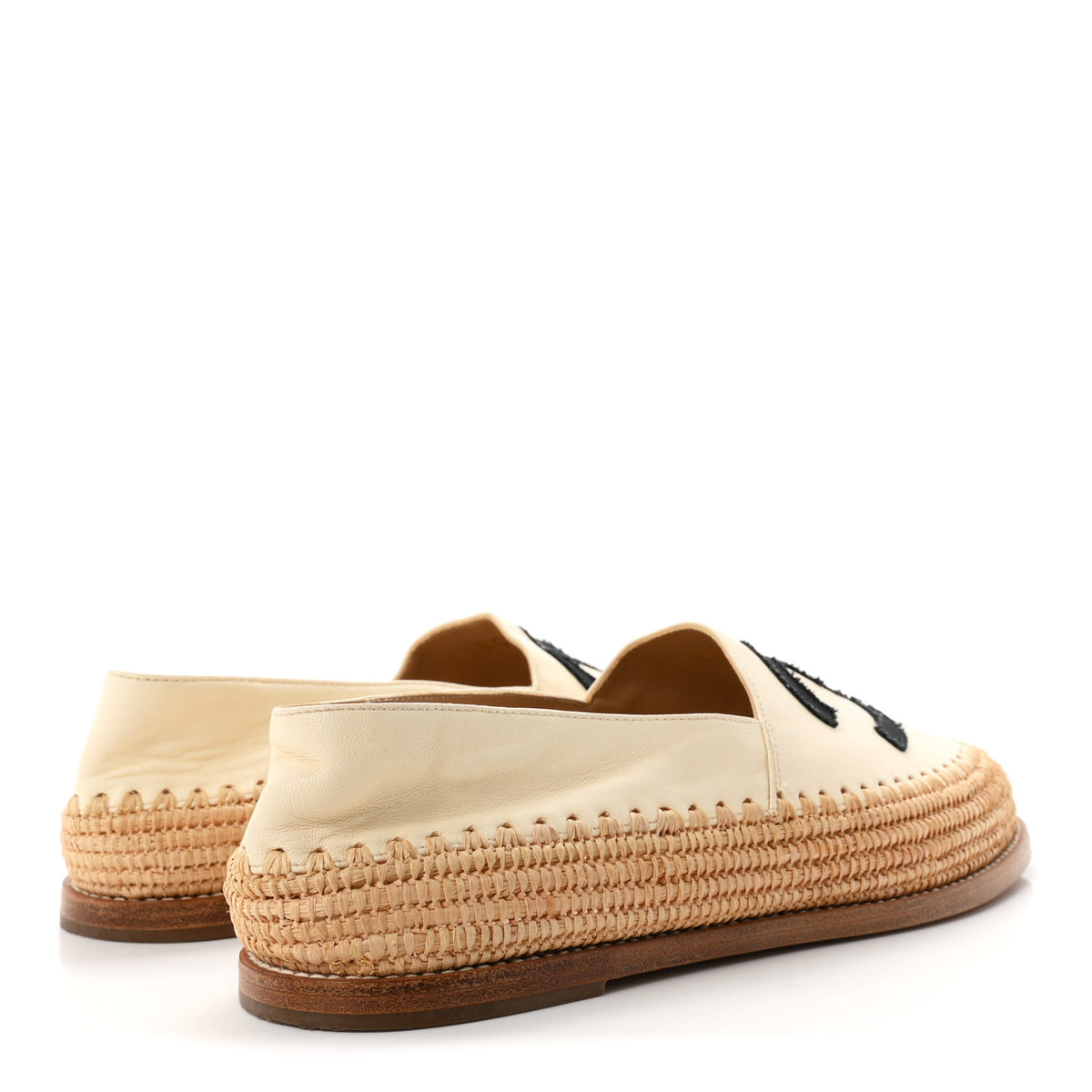 Chanel Lambskin Grosgrain CC Espadrilles 38 Beige Black 5 of 10