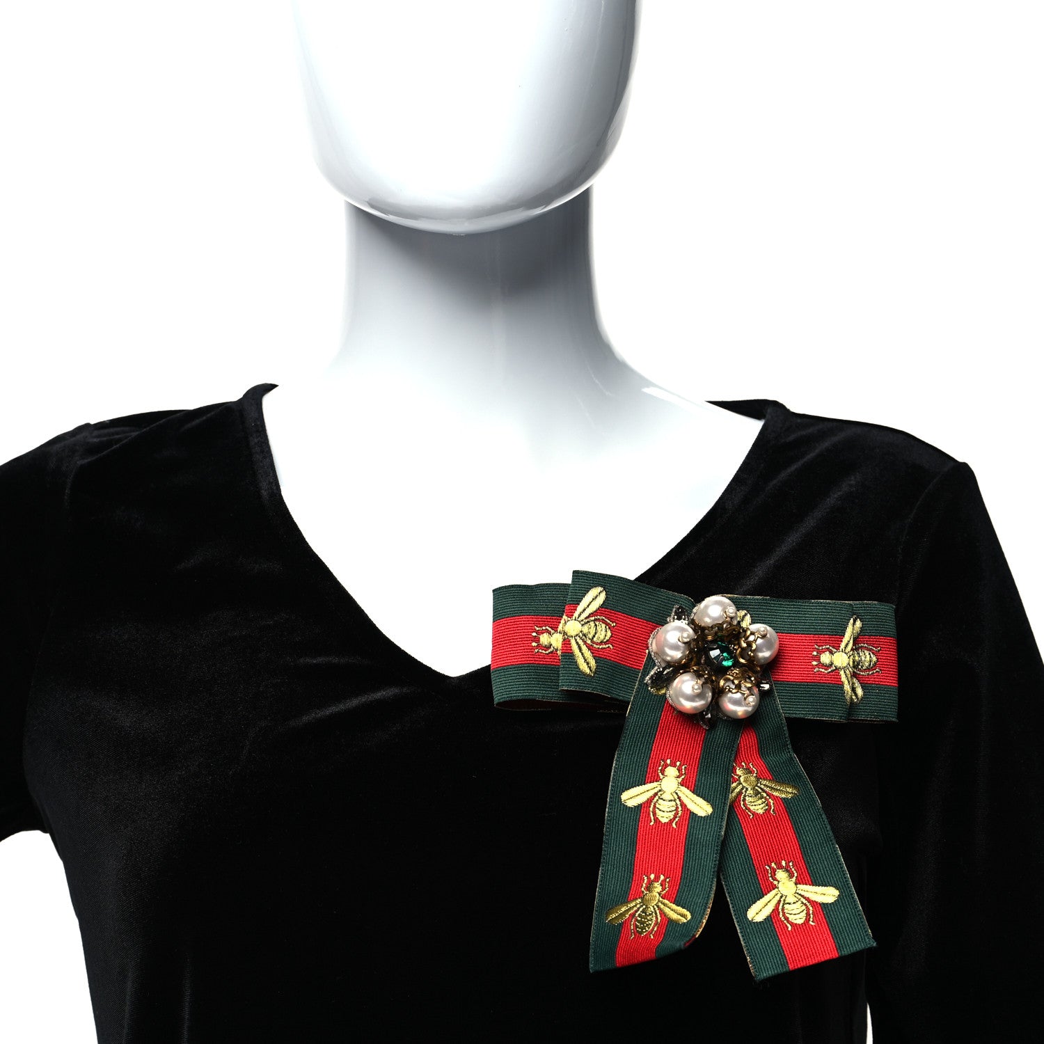 Gucci Ribbon Web Bow Bee Pearl Brooch Red Green 2 of 4