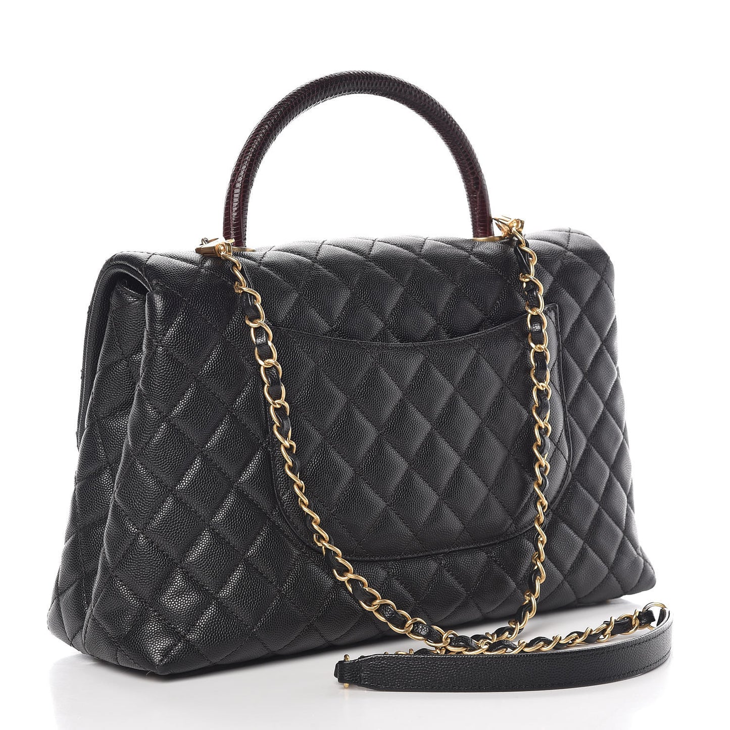 Caviar Lizard Quilted Medium Coco Handle Flap Black