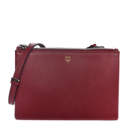 MCM Grained Calfskin Milla Double Crossbody Bag Sash Burgundy 1 of 8
