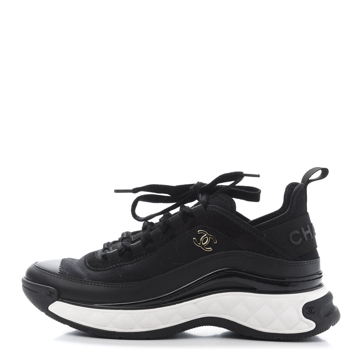 Velvet Calfskin Mixed Fibers CC Sneakers 36 Black