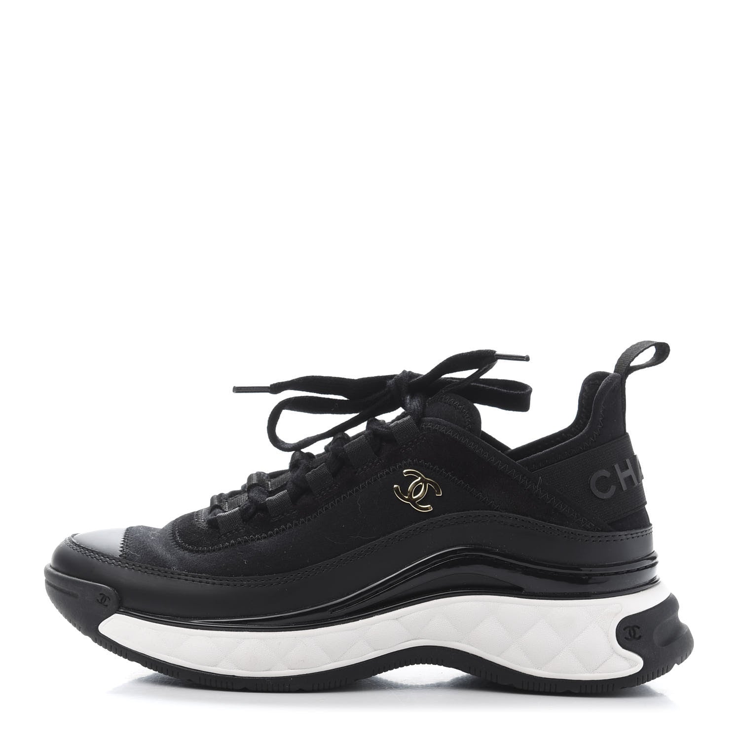 Chanel Velvet Calfskin Mixed Fibers CC Sneakers 36 Black 1 of 10