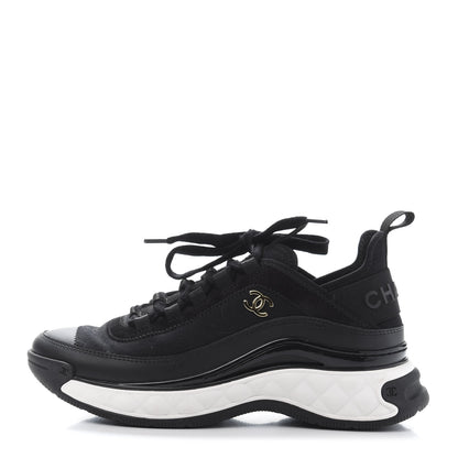 Chanel Velvet Calfskin Mixed Fibers CC Sneakers 36 Black 1 of 10